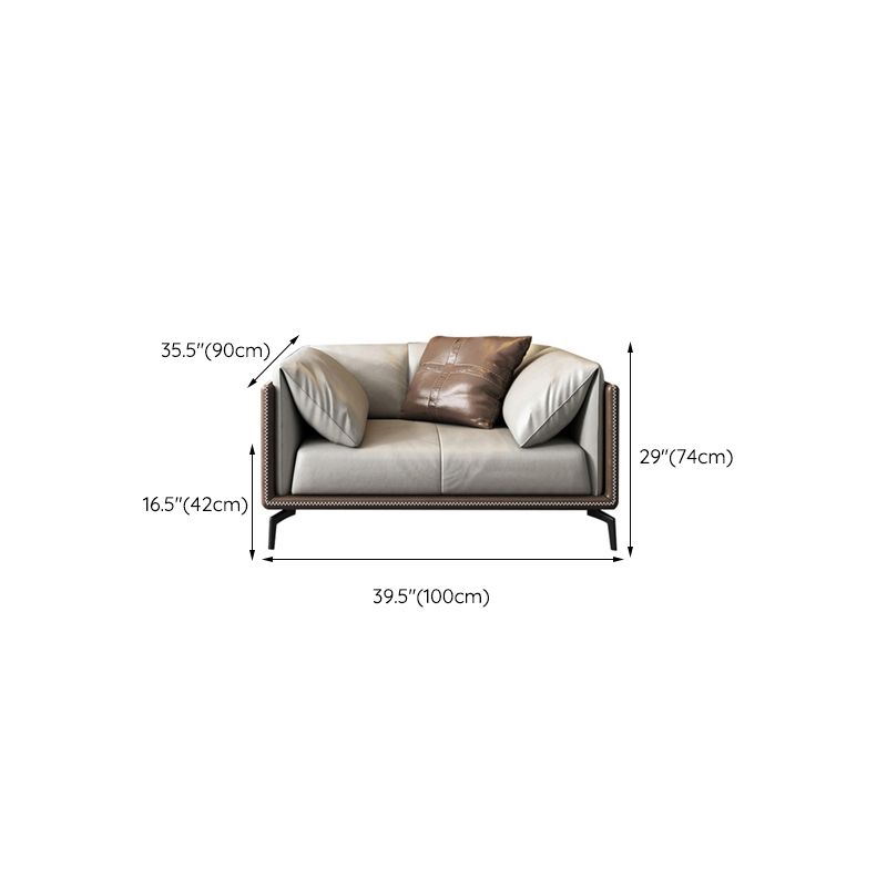 Pillow Top Arm Sofa Modern Leather Sofa with Pillows in Gray and Brown