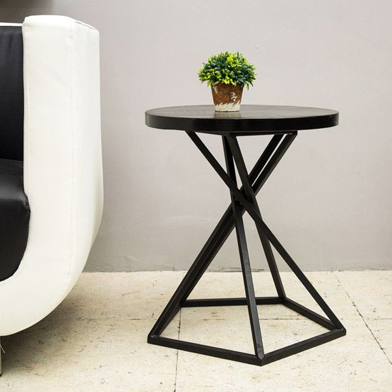 Wood Round Side Table Black Metal Frame Sofa Side Accent Table