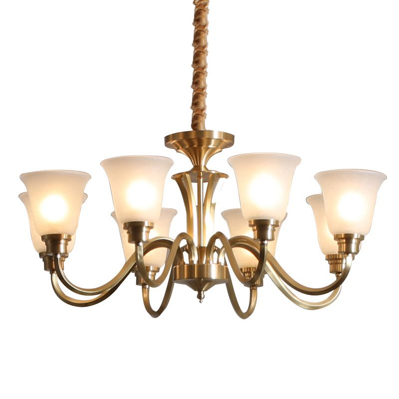 Flared Stairs Ceiling Chandelier Antique Frosted Glass Brass Pendant Lighting Fixture