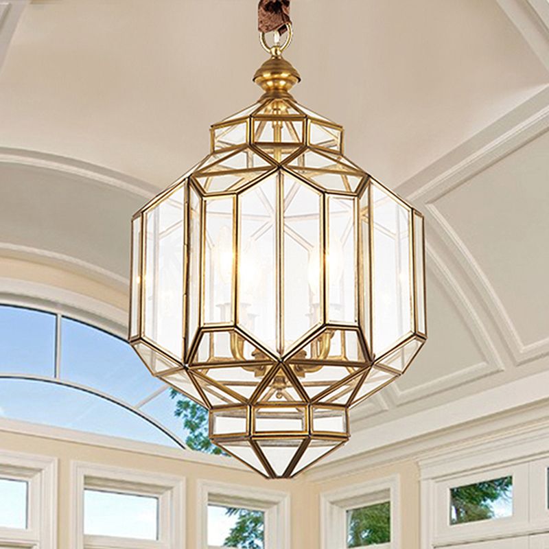 Ligera de la linterna Luz Contemporánea Clear Glass 4 Cabezas Kit de lámpara colgante de latón para sala de estar