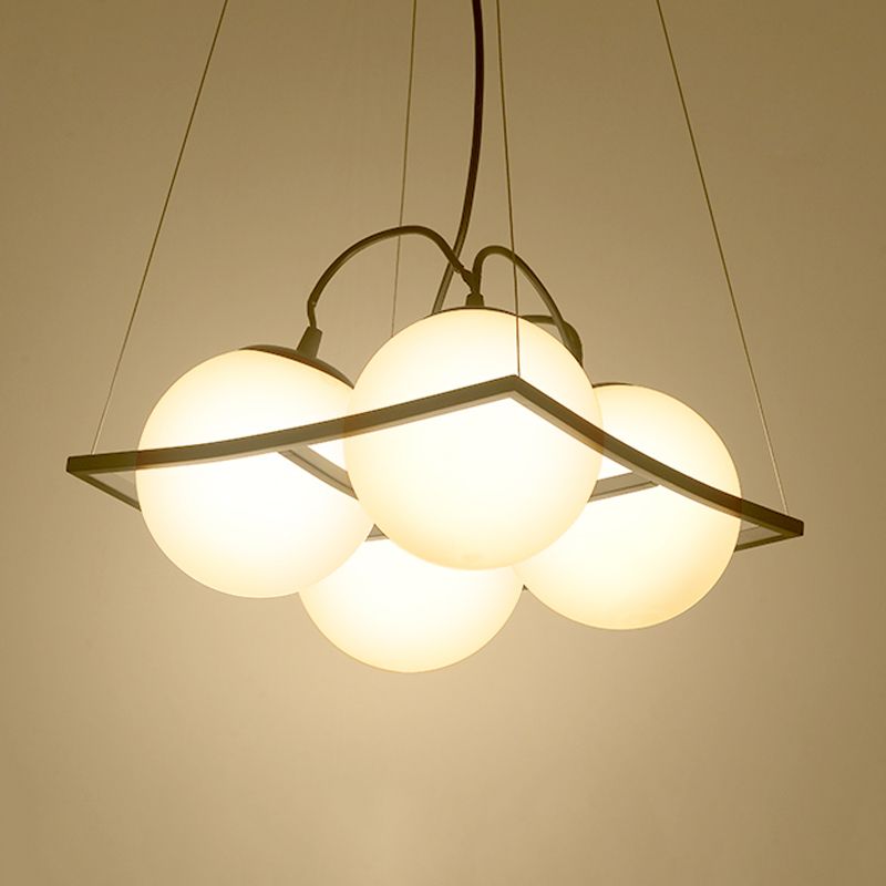 Globe Living Room Ceiling Chandelier Traditional Frosted Glass 4/9 Lights White Hanging Fixture
with Square Frame