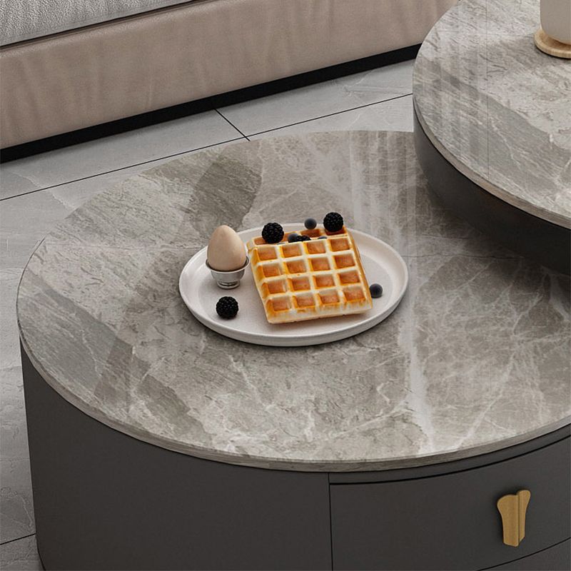 Modern Round Glass Cocktail Table Set Iron Frame Coffee Table with Drawers