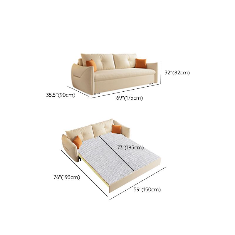 35" Wide Scandinavian Sofa Futon White Sleeper Sofa with Storage