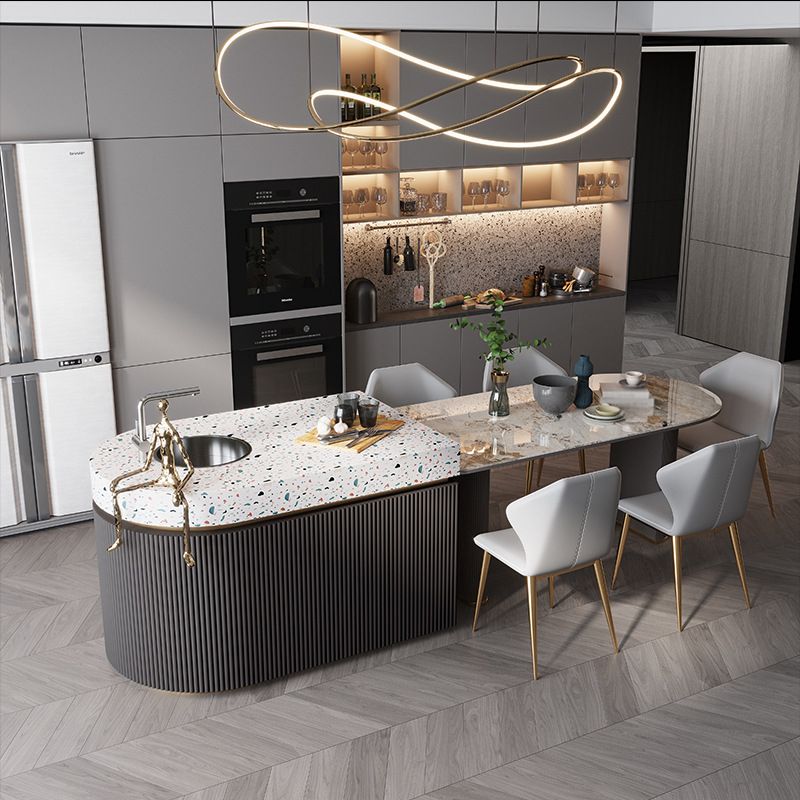 Stone Top Dining Table Contemporary Dining Table with Sled Base