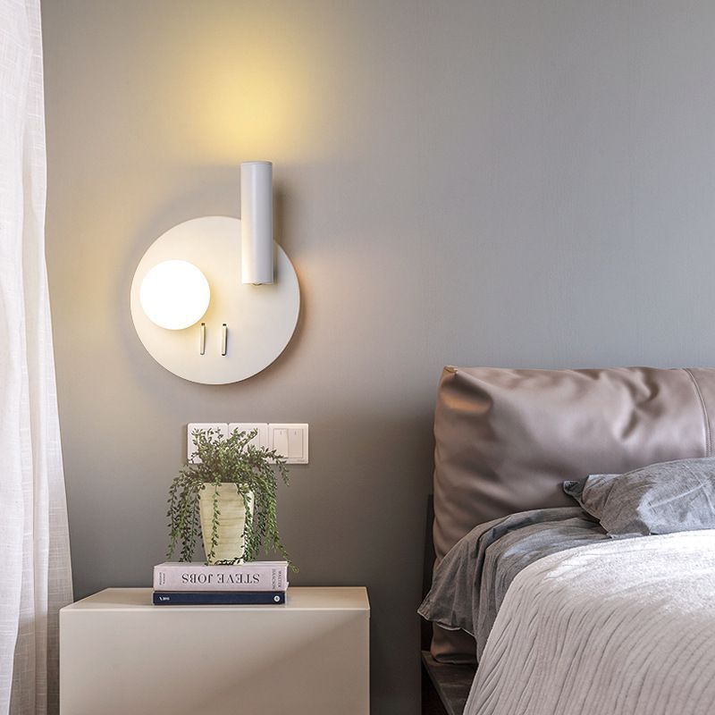 2-Lights Modern Metal Wall Light Round 6" Wide Reading Wall Sconce for Bedroom