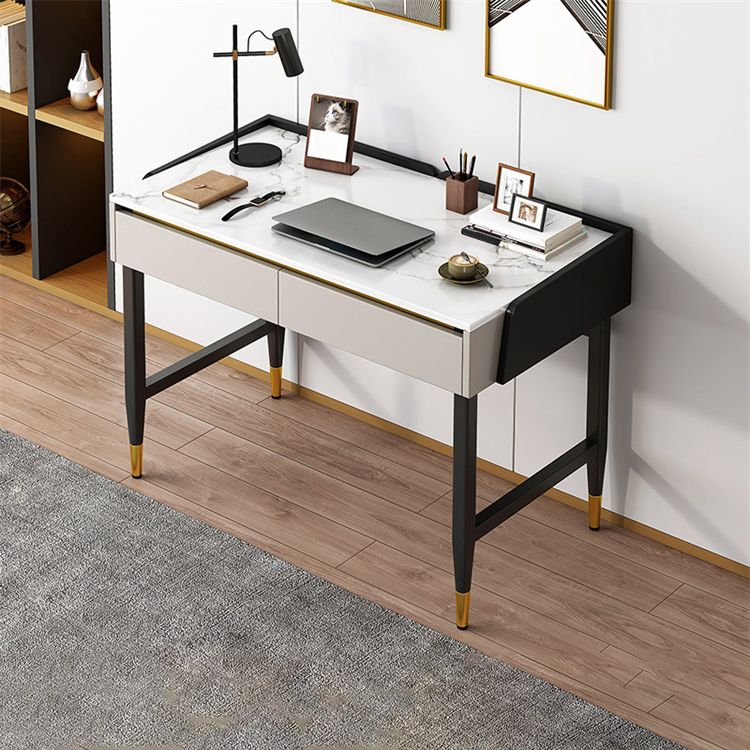 Contemporary Stone Office Desk Bedroom Writing Desk with Black Legs