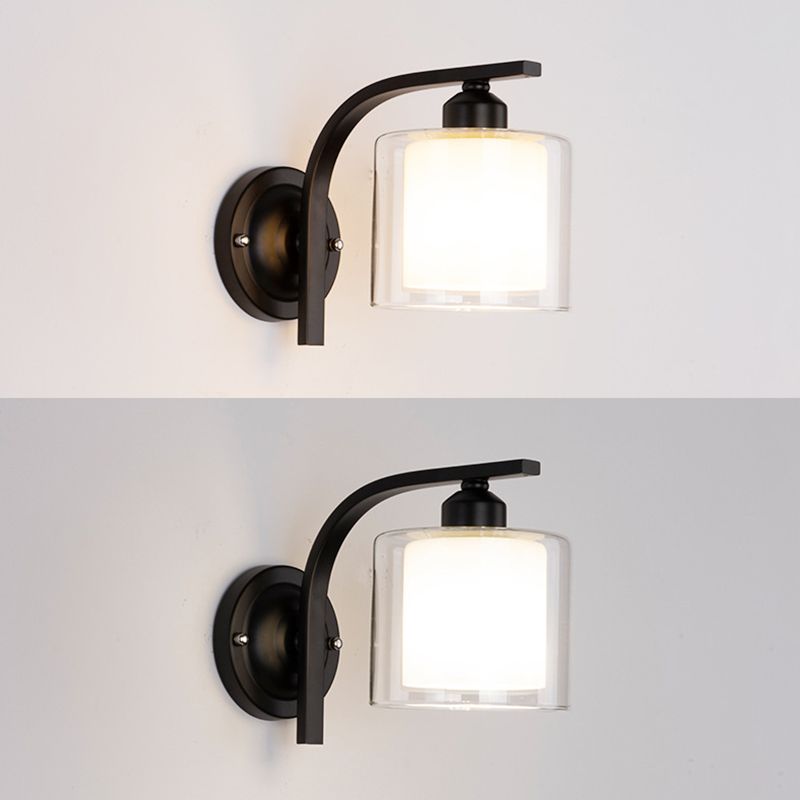 Contemporary Clear Glass Wall Sconce 1 Head Metal Wall Light for Living Room