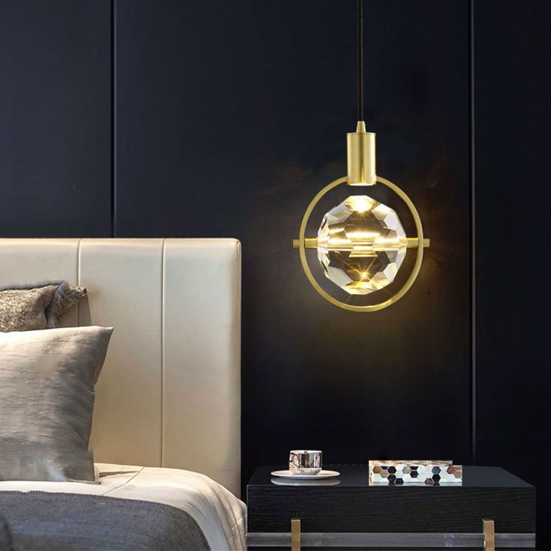Ball Light Suspension Pendant Modern Simple Crystal Hanging Lights for Bedside