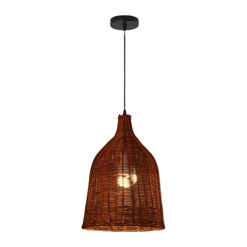 1-Licht-Hangleuchte-Leuchte asiatische Pendellampe mit Rattan-Schatten für Wohnzimmer