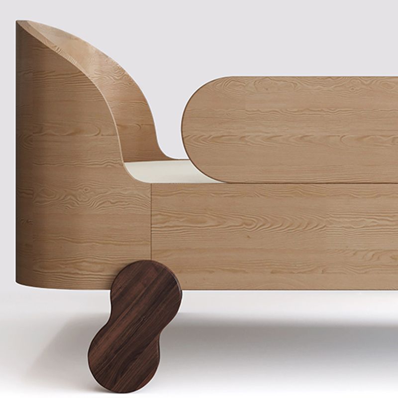 Glam Style Solid Wood Nursery Bed with Guardrail in White/Natural