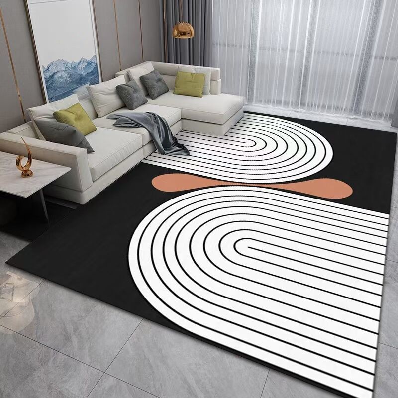 Dark Modern Rug Polyester Striped Rug Washable Rug for Home Decor