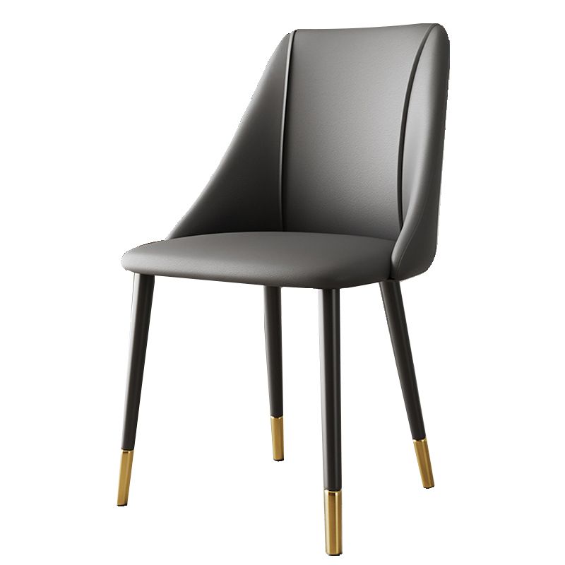 Glam Upholstered Dining Side Chair Faux Leather and Metal Dining Chair