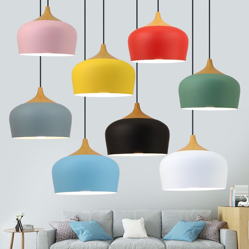 Bowl Shape Hanging Lighting Modern Macaron Style Metal 1-Light Pendant Lamp for Restaurant