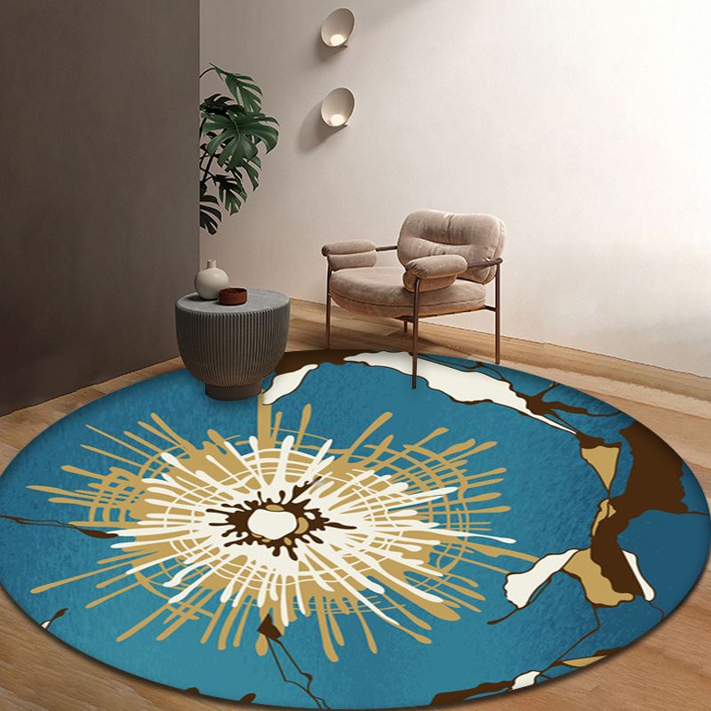Contemporary Radial Pattern Rug Blue Synthetics Rug Washable Pet Friendly Non-Slip Area Rug for Living Room