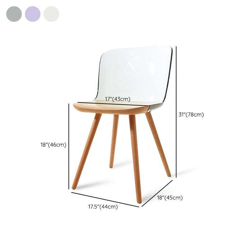 Contemporary Style Acrylic Low Back Wooden Legs Dining Chairs