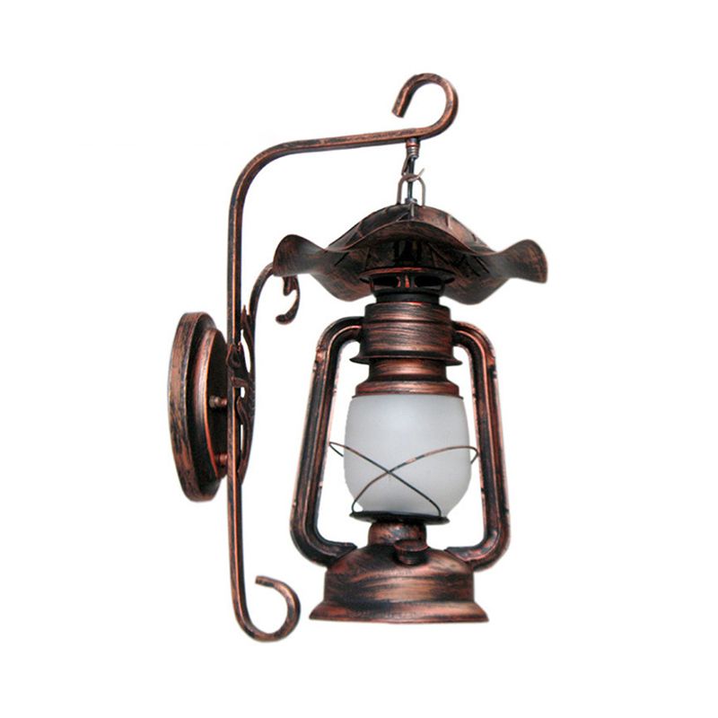 Opal Glass Antique Copper Sconce Light Kerosene 1-Light Industrial Wall Lamp Fixture