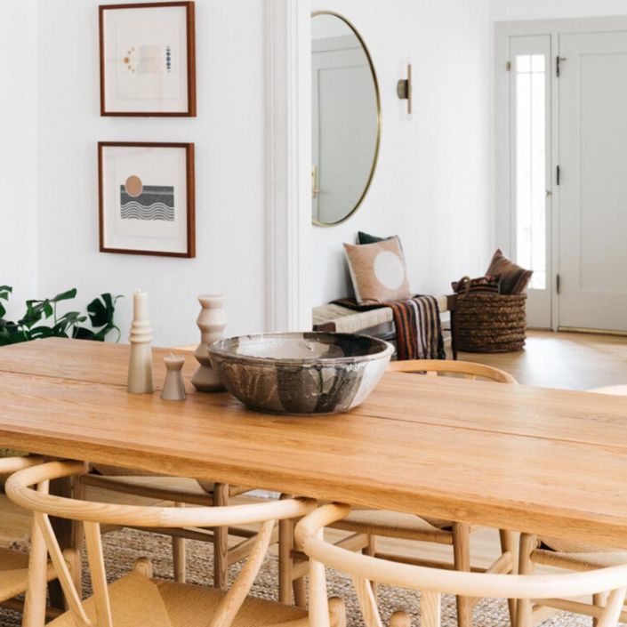 Rectangle Solid Wood Dining Table Modern Natural Tripod Base Dining Table