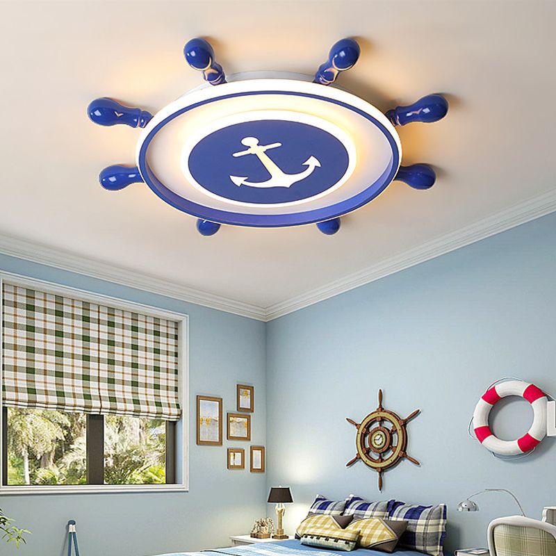 Rudder Flushmount Ceiling Fixture Modernism Acrylic LED Children Room Ceiling Flush Light in Blue, Warm/White Light