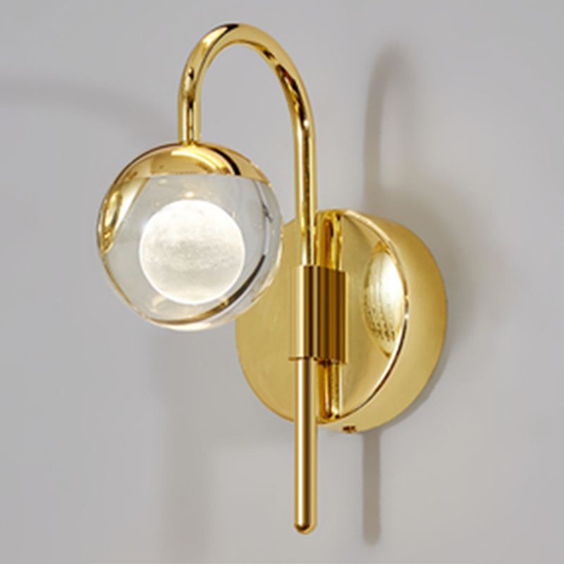 Spherical Crystal Wall Sconce Lighting Minimalist Gold Finish LED Wall Lamp