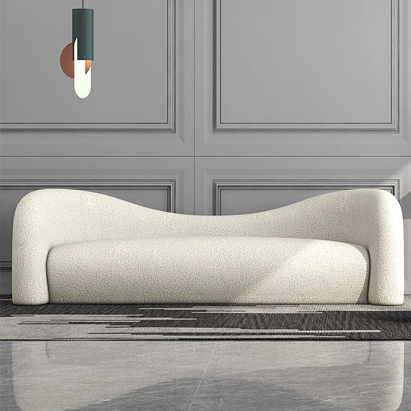 White Contemporary Curved Sofa Wool Tuxedo Arm Sofa for Living Room