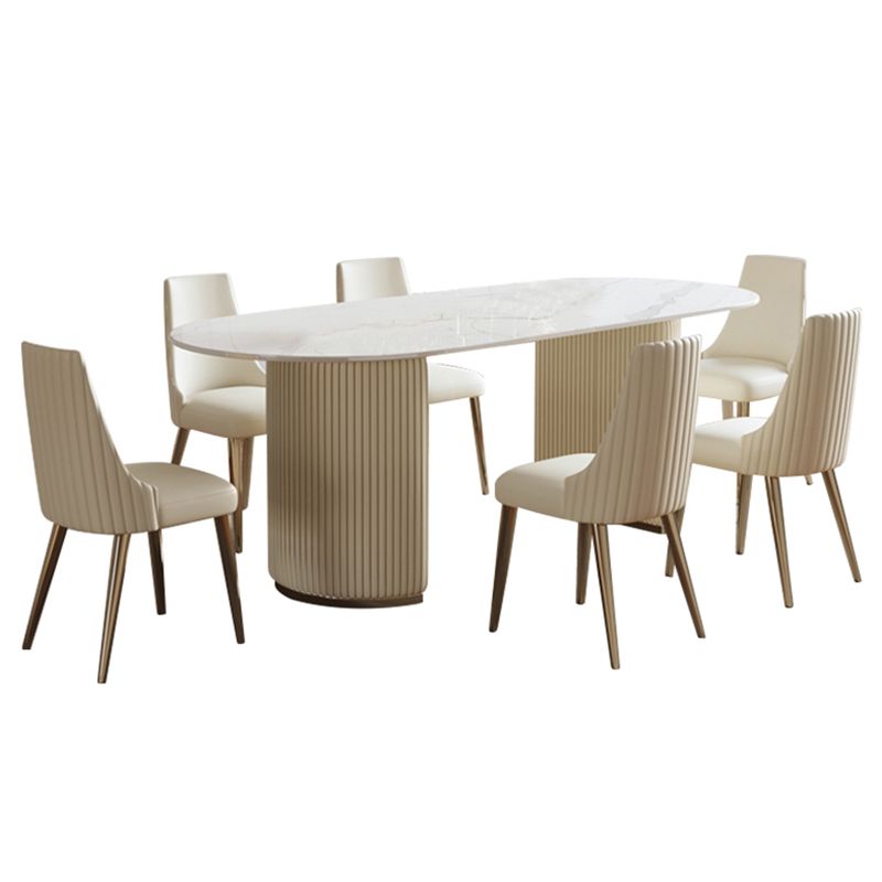 Oval Sintered Stone Dining Table Luxury Fixed Table with Double Base