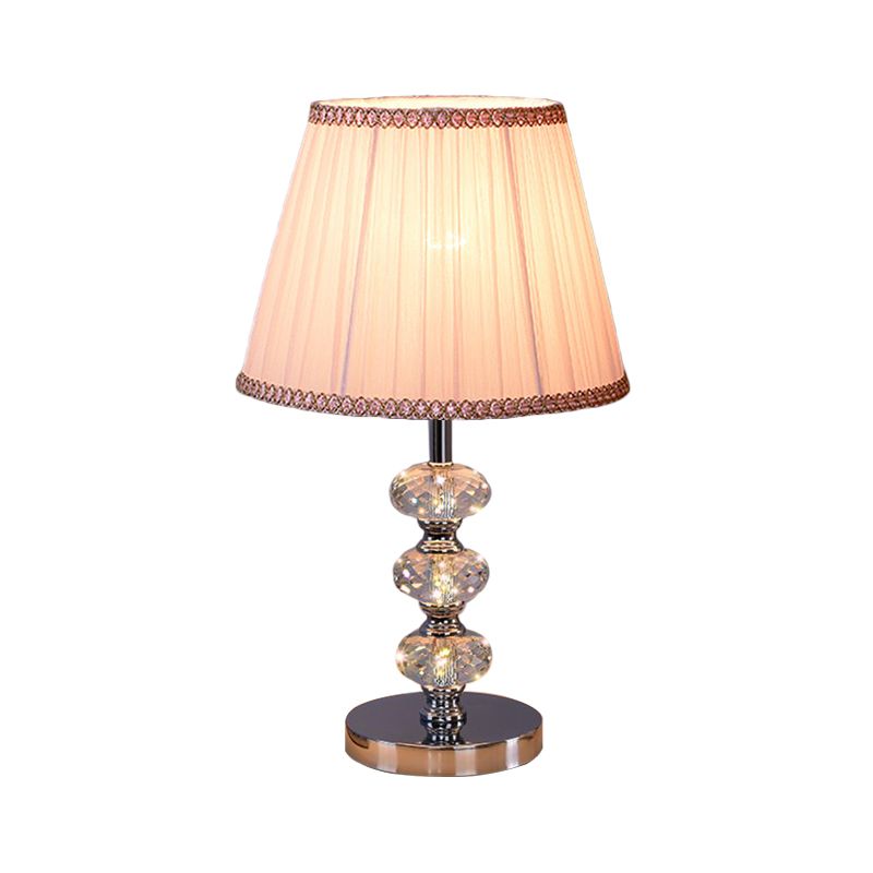 Stof cilindrische schaduw bestudeer licht eigentijdse 1 kop nachtkastje verlichting in zilver/beige/koffie met kristallen lamppost