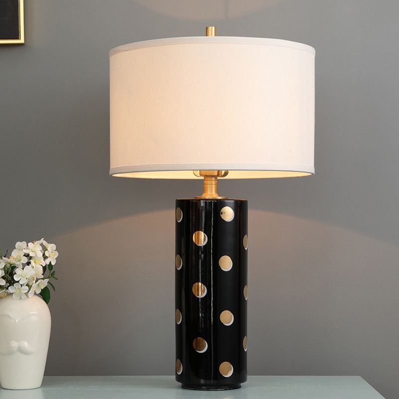 Testa leggera leggera del comino a tamburo 1 illuminazione da tavolo da letto leggera in bianco con base di cilindri