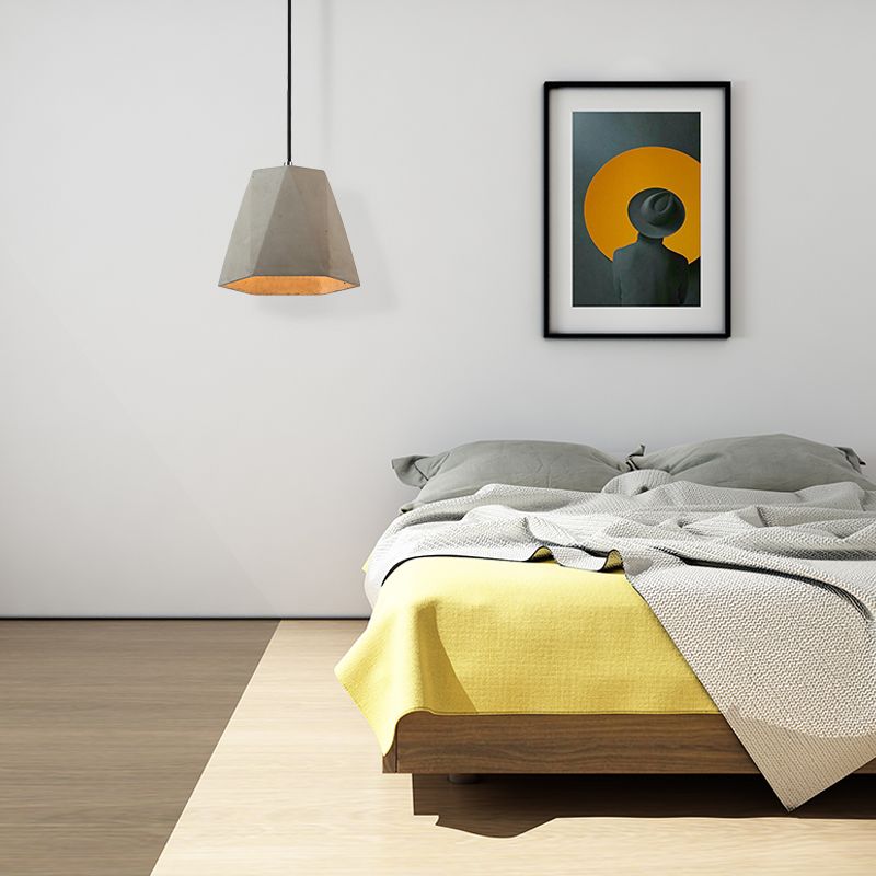 Contemporary Rectangle/Hexagon Pendant Light 1 Light Concrete Ceiling Light Fixture with Adjustable Cord in Grey