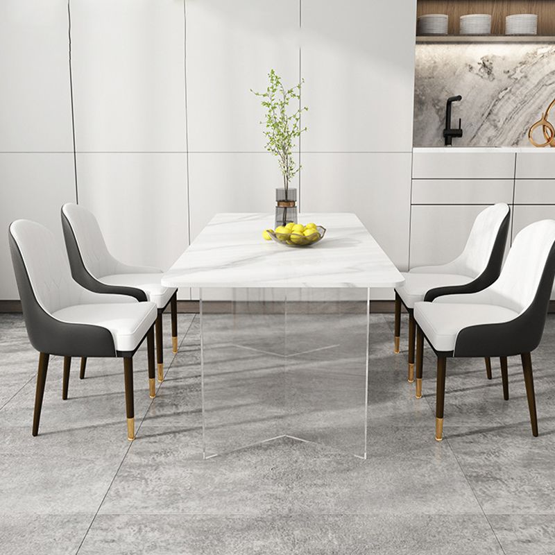 Eettafel met stenen blad Eigentijdse rechthoekige eettafel met dubbel voetstuk