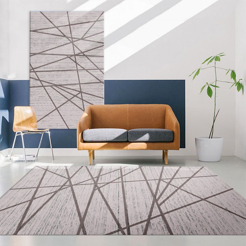 Grey Modern Rug Polyester Line Rug Non-Slip Backing Rug for Home Decoration