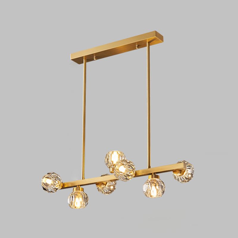 Minimalist Crystal Island Lamp, Luxury Linear Shade Island Light in Gold for Island Kitchen