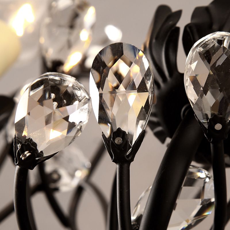 Black Flower Sconce Light Antique 2 Lights Metal Wall Mount Light with Crystal Accent for Living Room