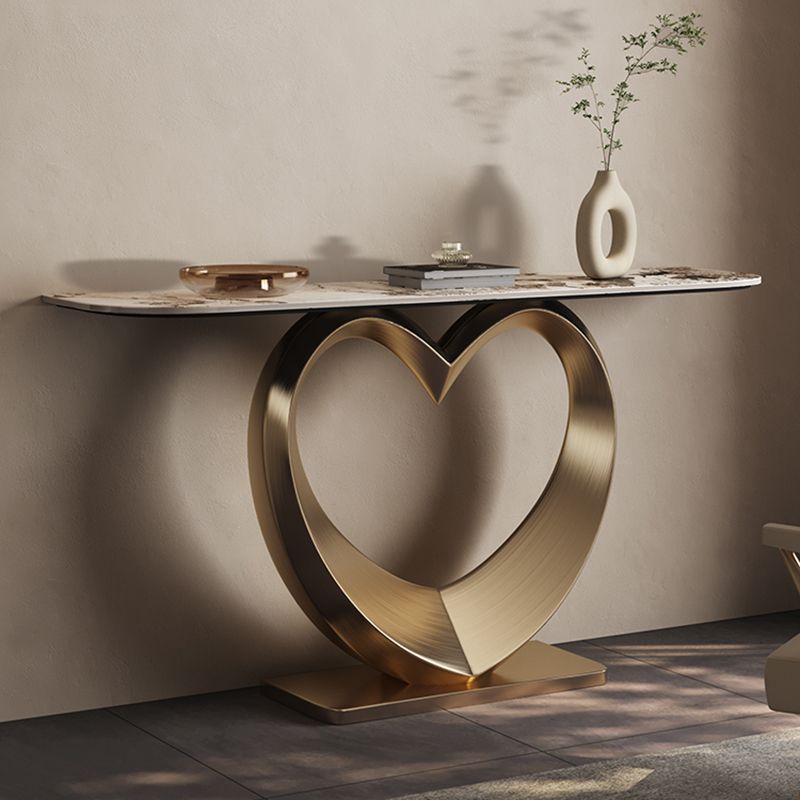Half Moon Shape Contemporary Console Table Gold Stone Console Sofa Table