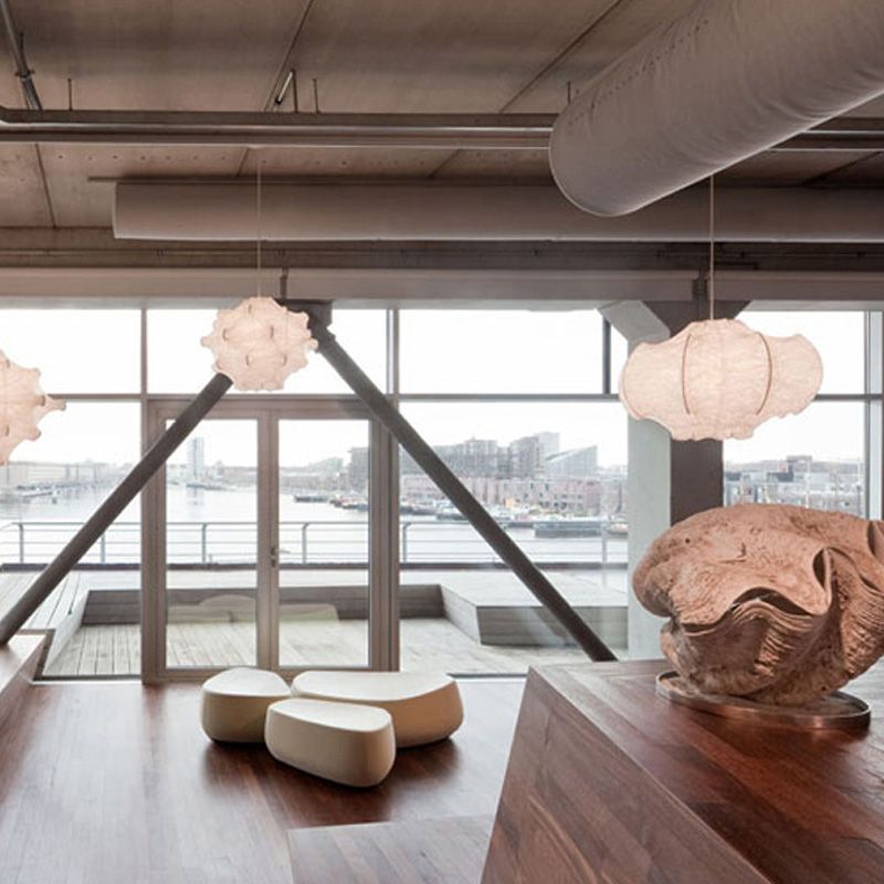 Fabric Shaded Pendant Lighting Fixture Minimalist Style White Hanging Light