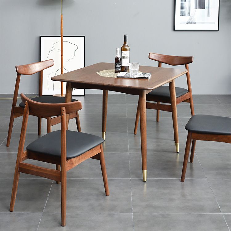 Table à manger industrielle carrée, Table fixe couleur bois avec bois massif de chêne