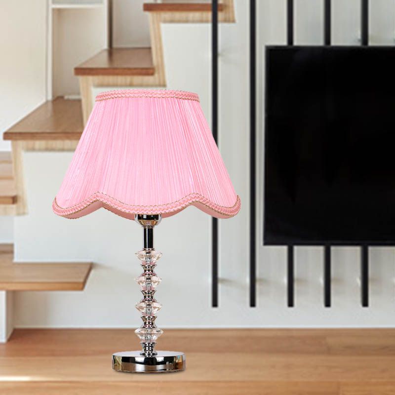 Scalloped Living Room Table Light Rural Single Light in Pink/Red/Coffee Night Lamp with Crystal Accent