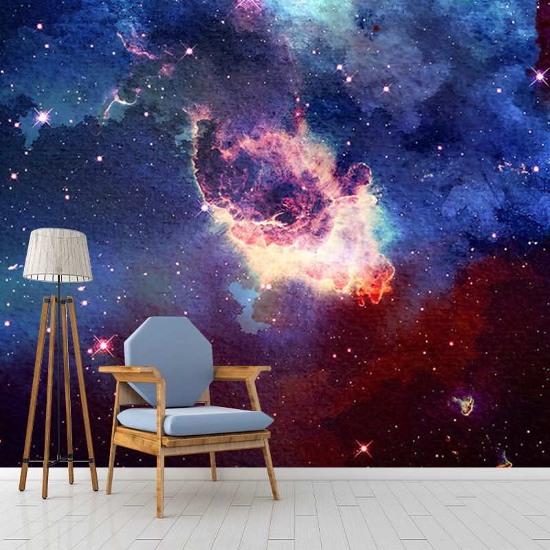 Full Size Photo Galaxy Mural for Theme Restaurant Decoration in Blue and Red, Custom Size Available