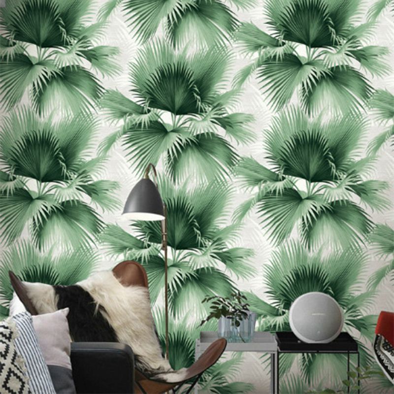 Tropical Palm Leaves Wallpaper Roll Pastel Color Moisture Resistant Wall Art for Home