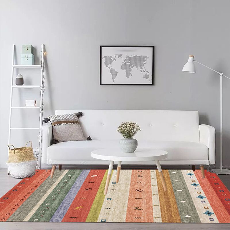 Multikolor Bohemian Teppich Polyester Stripe Streifen Muster Teppich Haustierfreundliche Waschabend-Rutsch-Rücken-Teppich zur Dekoration