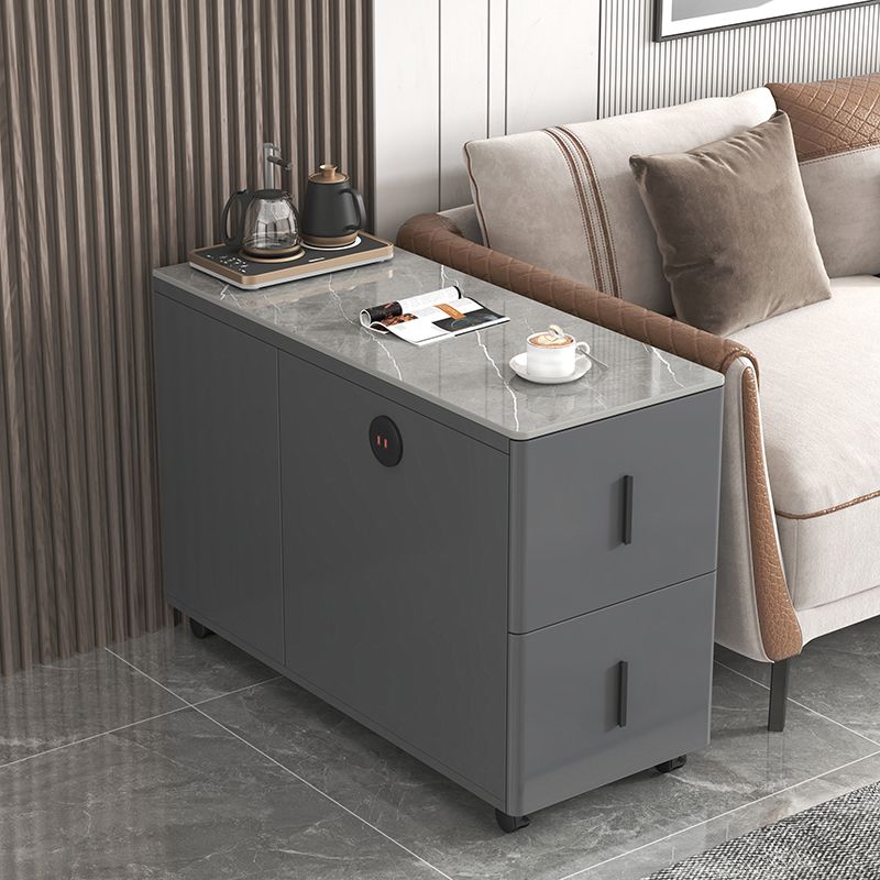 Sofa Side Accent Table with 2 Storage Drawers and Rectangle Stone Top