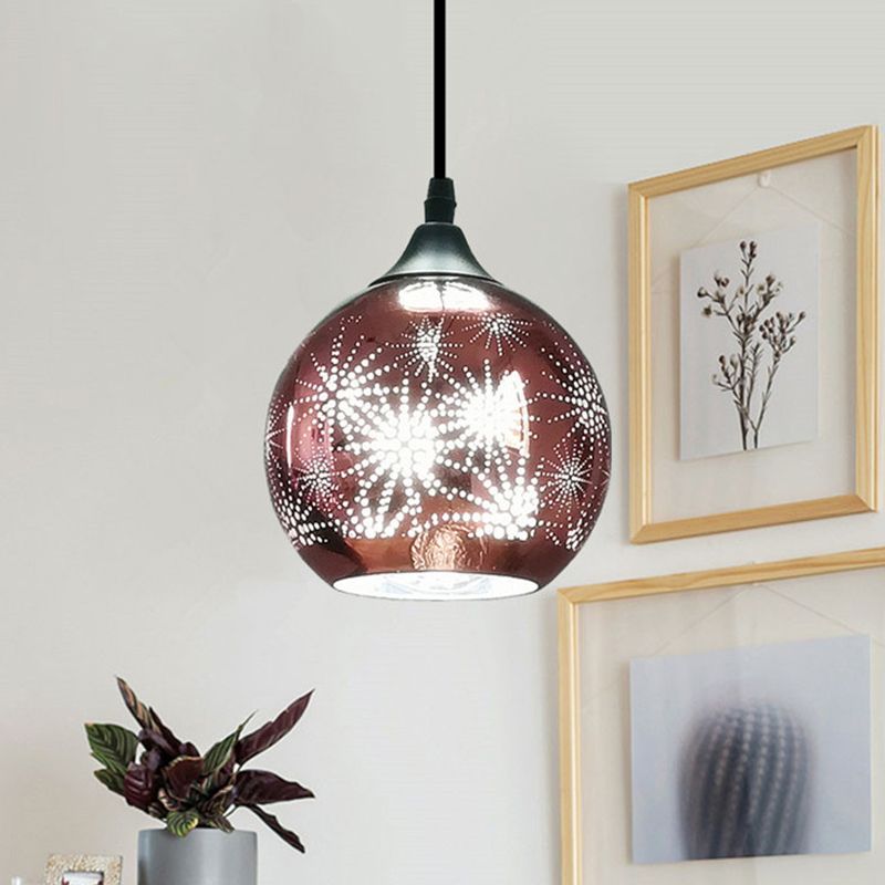 Globe Hanging Ceiling Light Modernist Firework Glass Bronze Suspension Lighting for Corridor