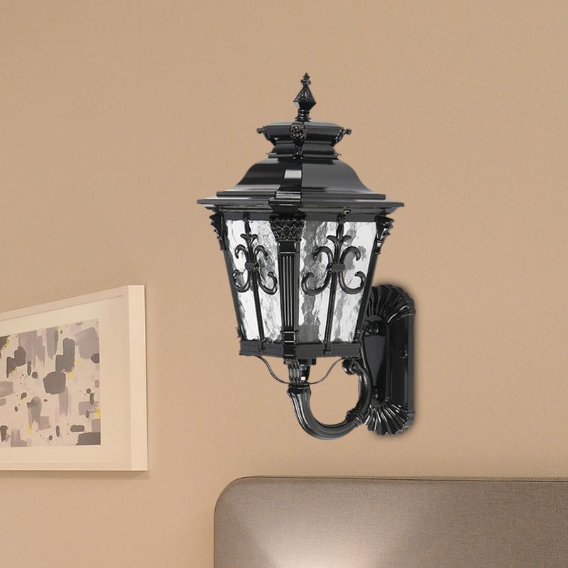 Arrow Flower Outdoor Wall Mount Light Country Clear Water Glass 1 Light Black Wall Lamp Sconce