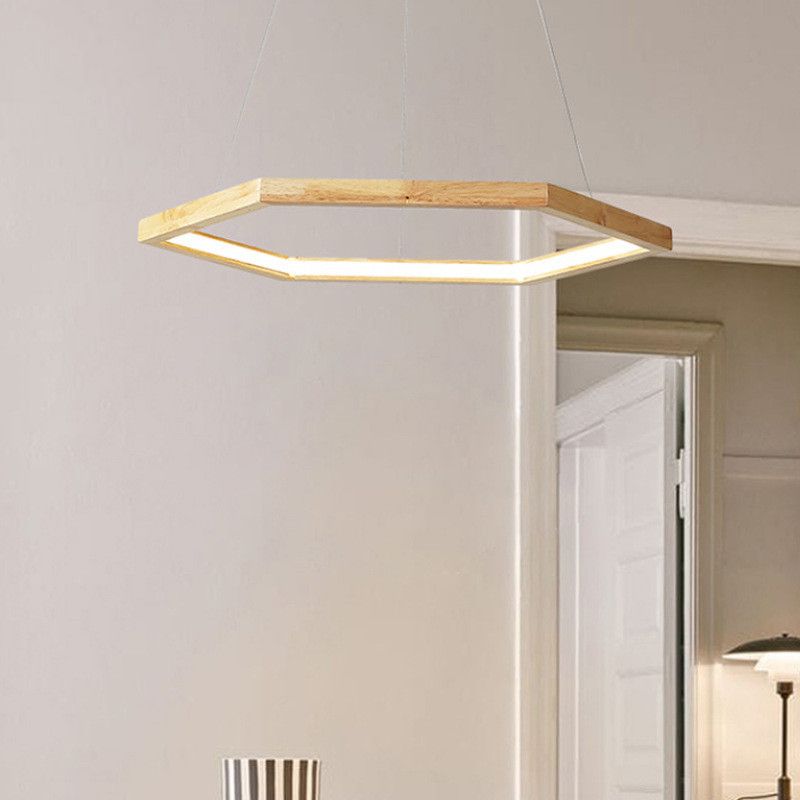 1 Light Geometric Pendant Lighting Modern Style Wood Drop Lamp