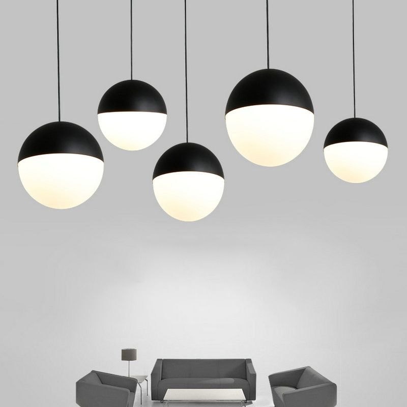Sospensione di vetro a 1 luci a forma di sfera in bianco e nero Luce di sospensione in vetro a 1 luce per ristorante