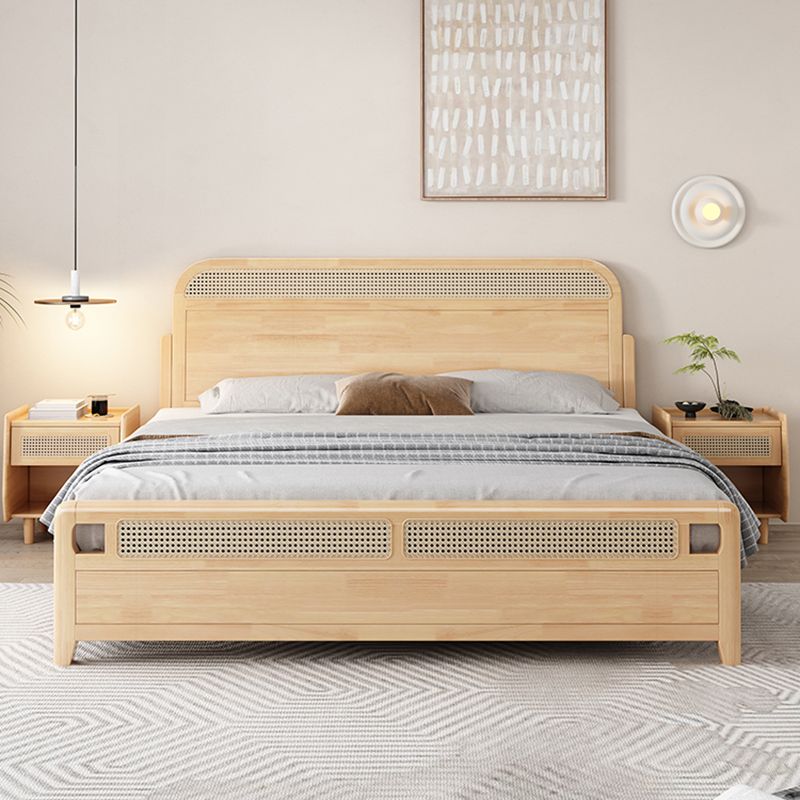 Solid Wood Panel Bed Natural Tropical Rubberwood Bed Frame Rectangular