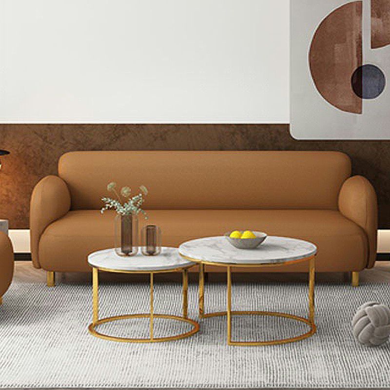 Scandinavian Faux Leather Sofa Beige/Orange/Green Loveseat for Apartment
