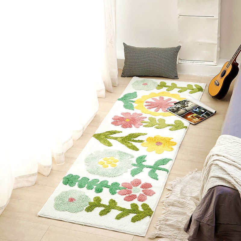 Casual Plant Patterned Rug Multi-Color Polyster Carpet Anti-Slip Backing Pet Friendly Washable Indoor Rug for Bedroom