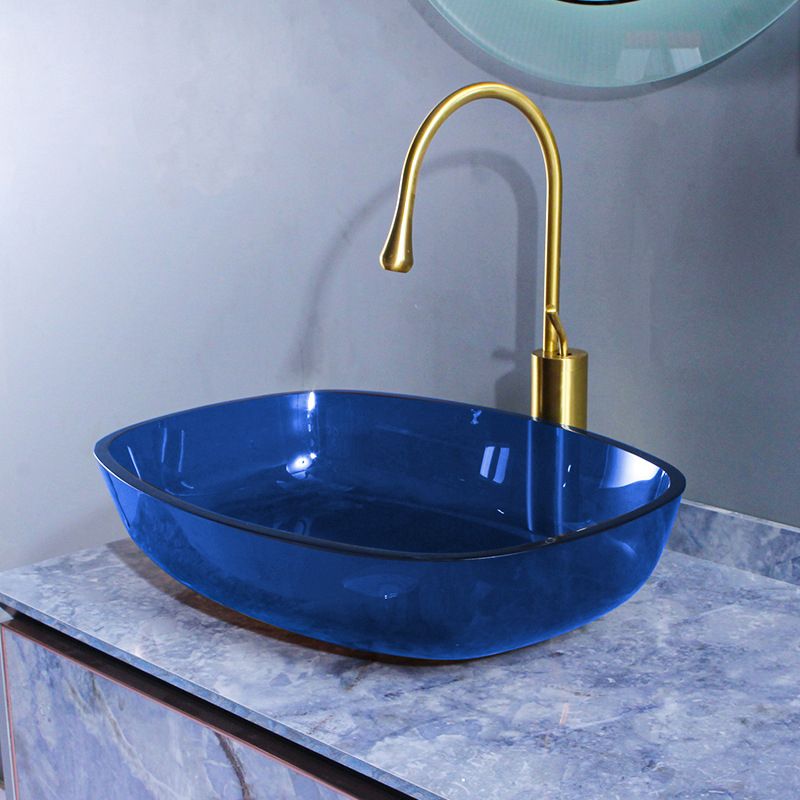 Contemporary Bathroom Sink Glass Oval-Shape Vessel Bathroom Sink with Pop-Up Drain