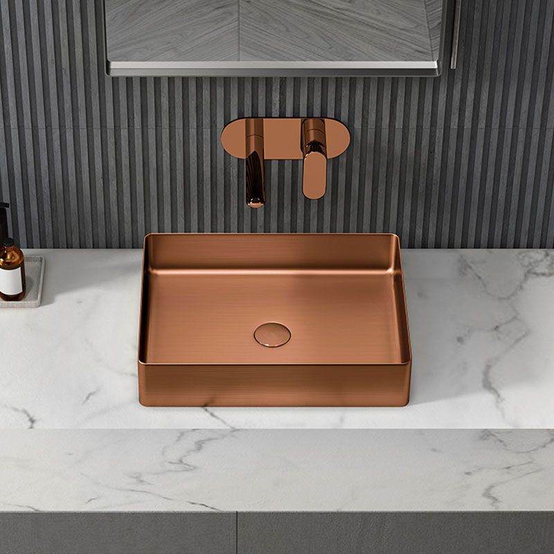 Contemporary Bathroom Sink Metal Rectangular Vessel Sink with Pop-Up Drain
