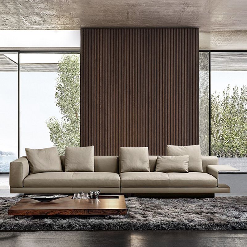 Contemporary Genuine Leather Settee Sewn Pillow Back Seating